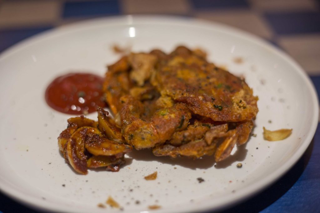 Tellicherry Pepper & Garlic Soft Shell crab damson chutney & garlic chips Fine dining Indian