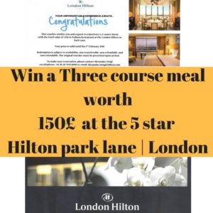 Win Three course Dinner Hilton London Park lane Fine dining Indian