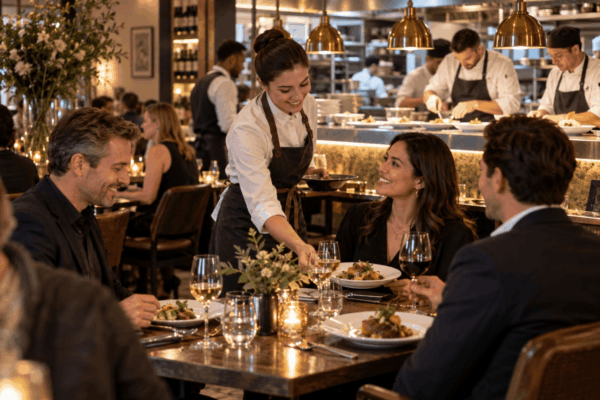 restaurant discussion and visitors