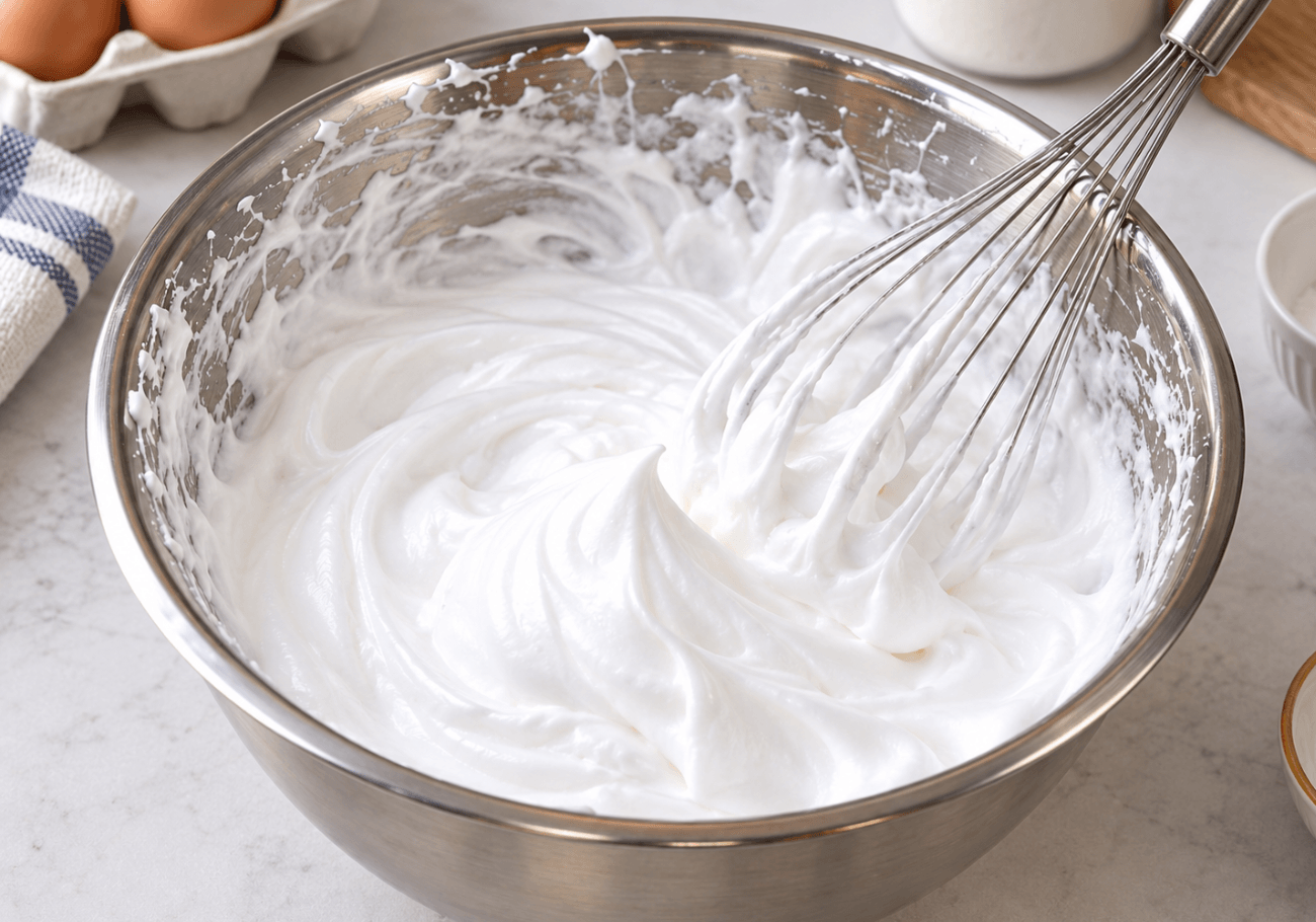 Whipped egg whites for easy chocolate mousse recipe