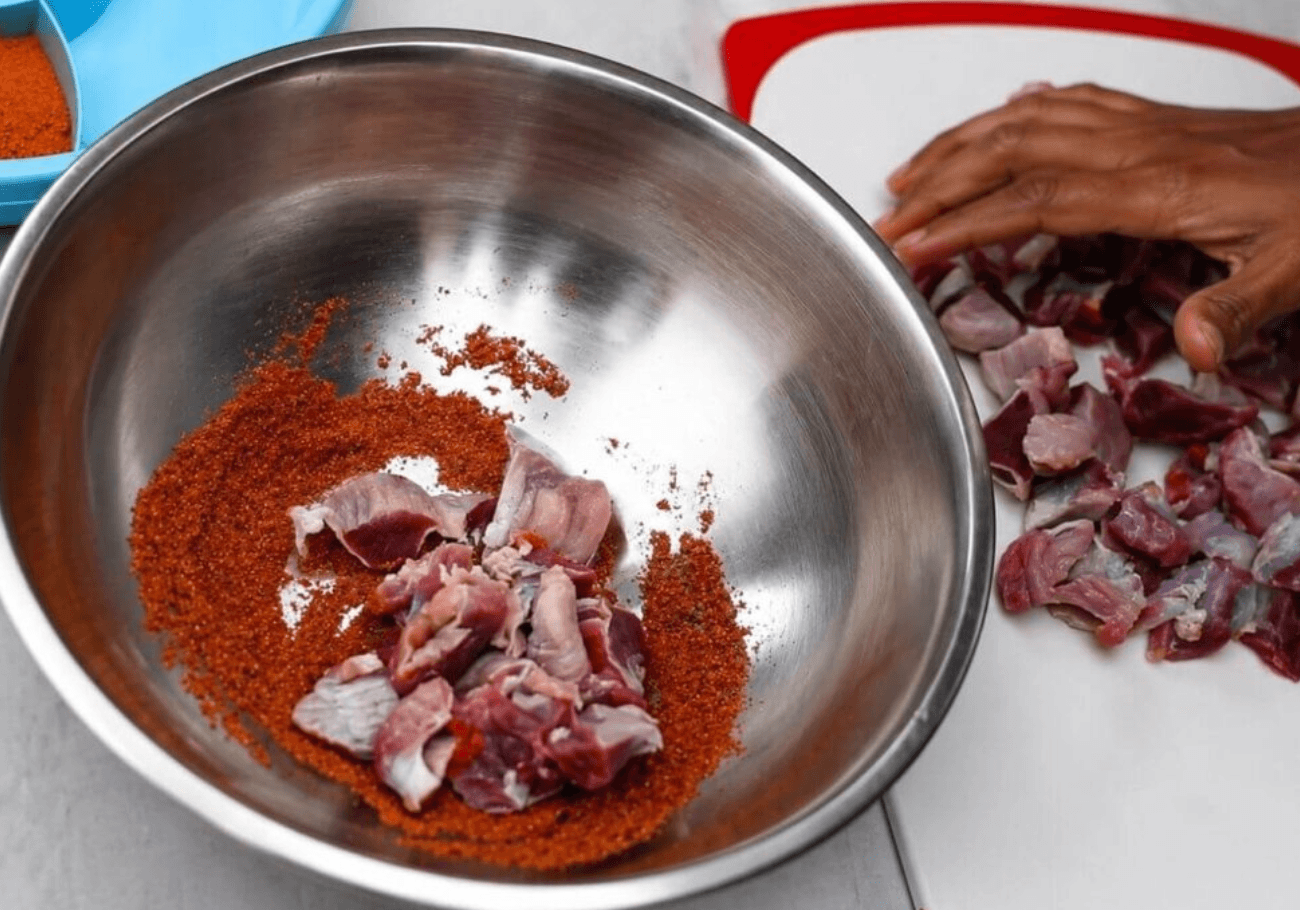 Chicken gizzards marinated with chilli and spices for Kerala gizzard thoran