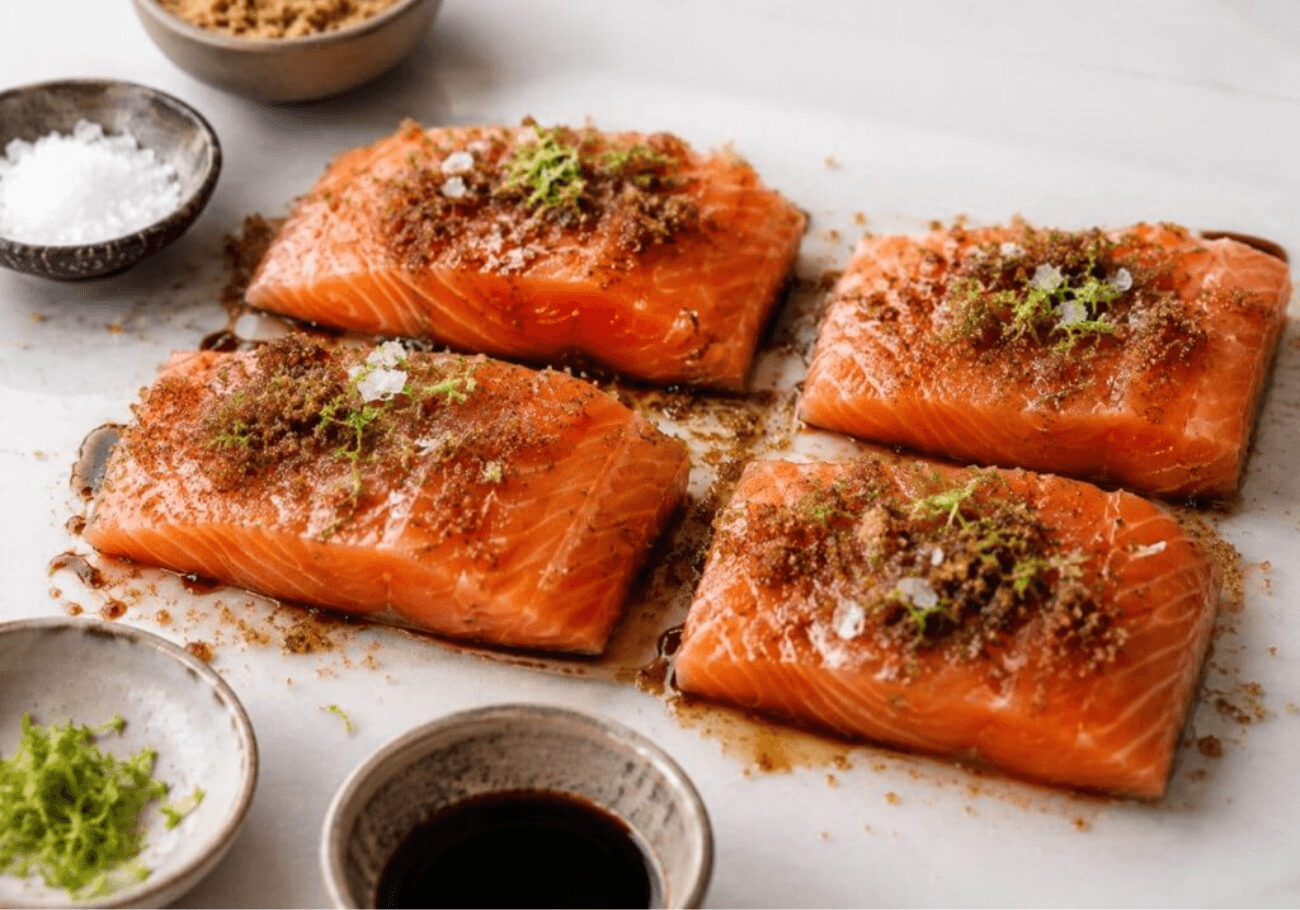 Soy cured sea trout with kaffir lime zest, muscovado sugar and Maldon salt