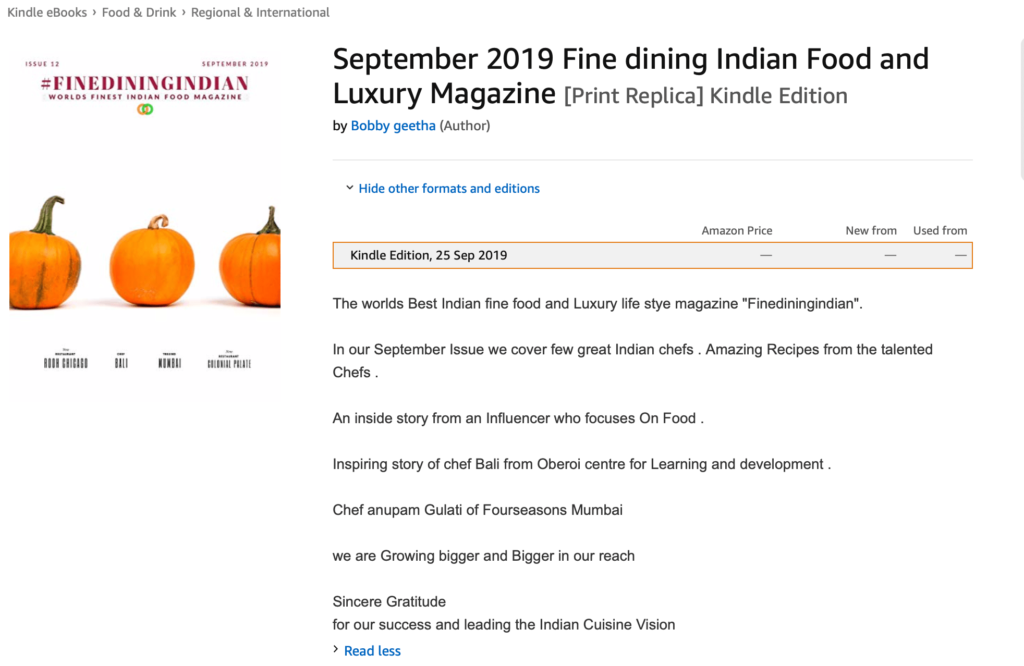 September 2019 Fine dining Indian Food and Luxury Magazine Kindle