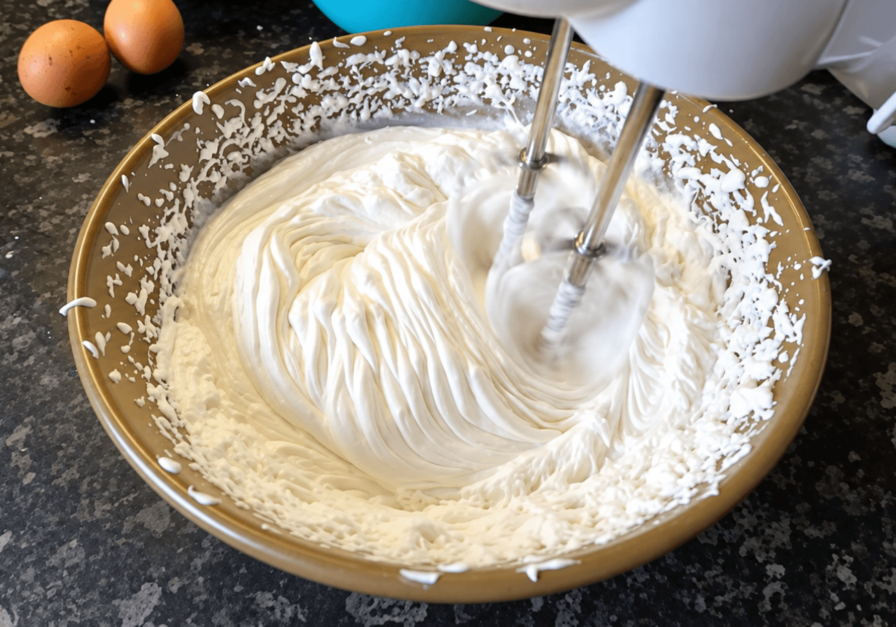 Whipped cream being prepared for easy banana pudding recipe