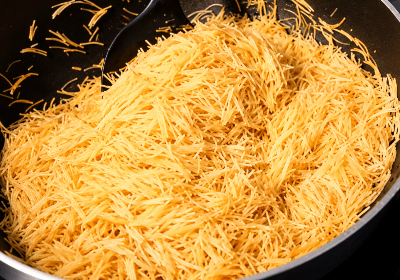 Wheat vermicelli roasted until golden for South Indian semiya upma
