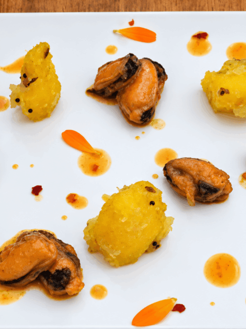 Kerala mussels curry recipe with tapioca and fine dining plating