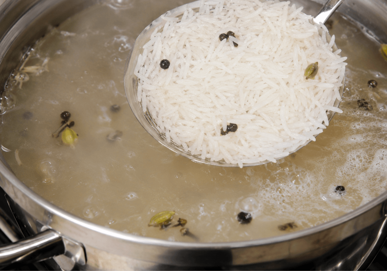 Partially cooked basmati rice for lamb biryani recipe