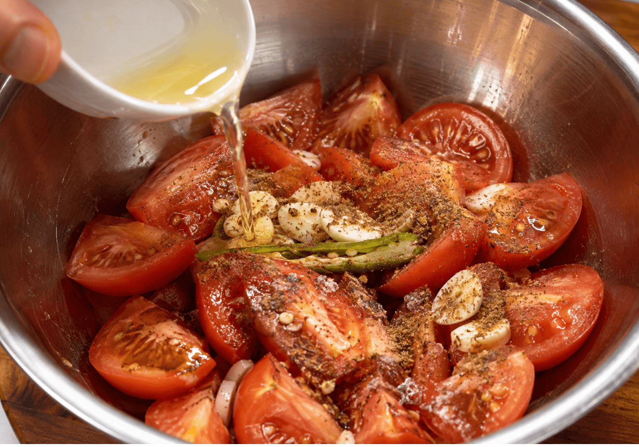 green chilli and spices prepared for smoked tomato chutney