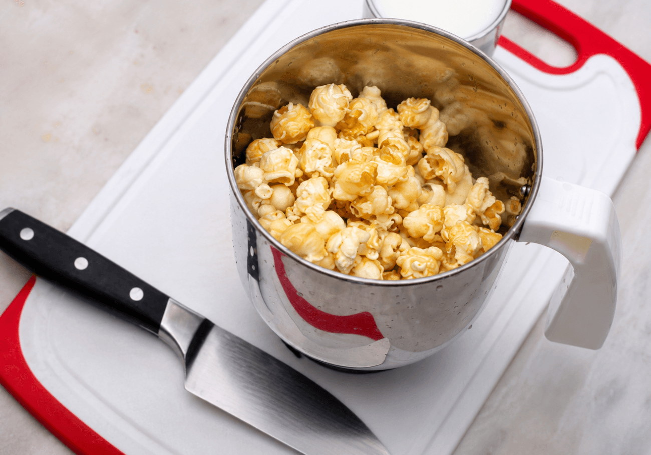 Popcorn and banana pieces for easy homemade milkshake recipe